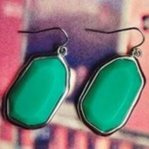 Premier Designs Gemma Green Enamel Earrings with Imitation Rhodium Plated NEW